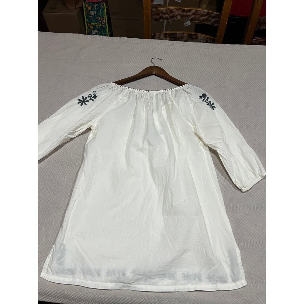 Tantrums Ivory Cotton Embroidered Tunic Blouse Womens Large Beach Coastal Boho - Picture 2 of 6
